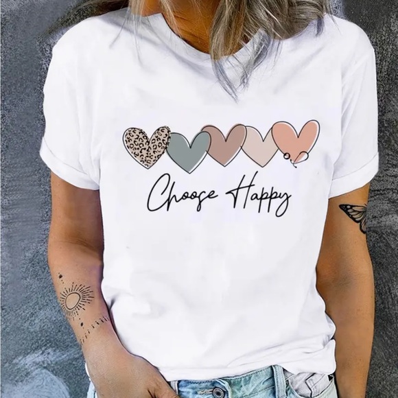 Nwt cute Hearts and Choose Happy Tee shirt! - Picture 1 of 6